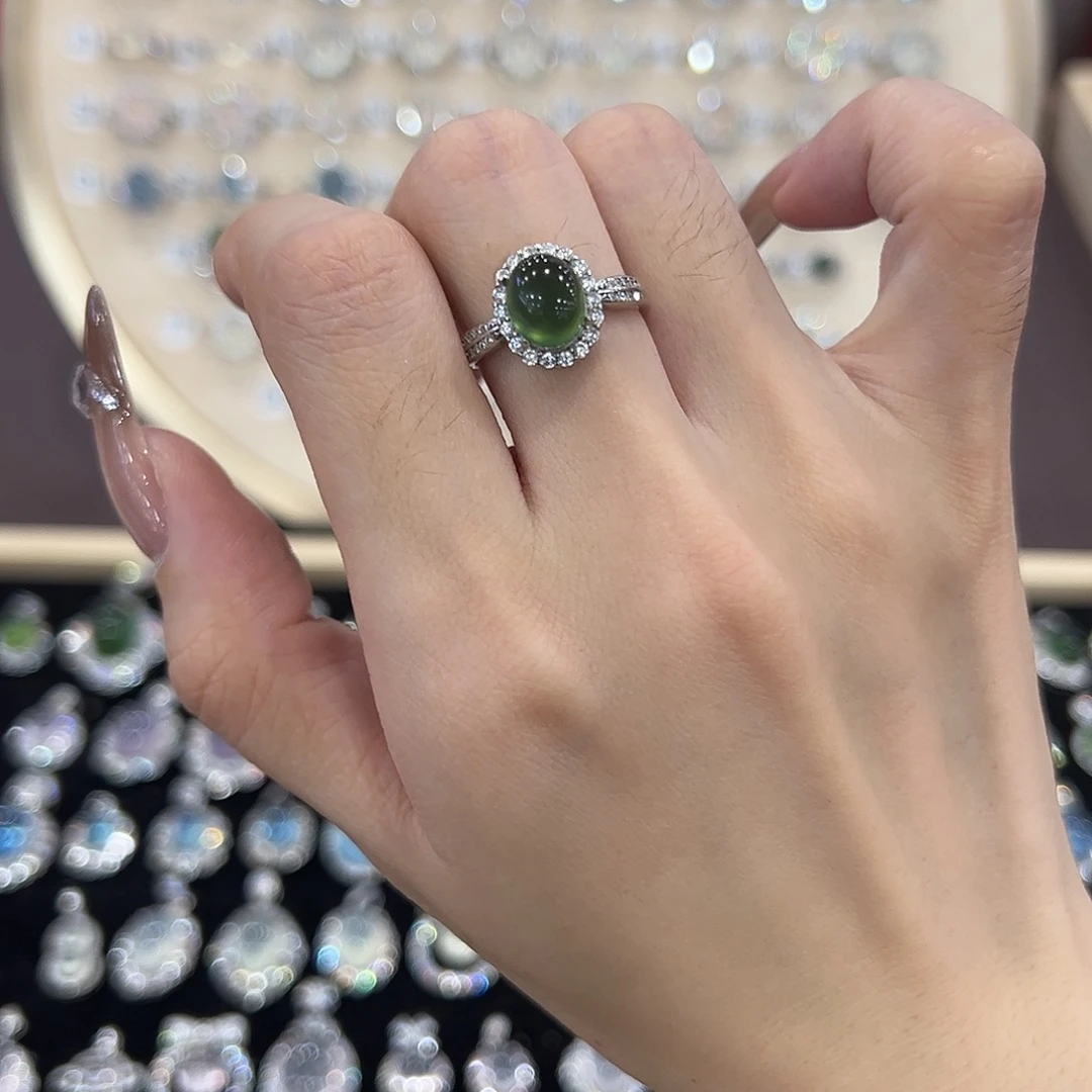 夏***情蛇纹石玉银S925镶嵌戒指