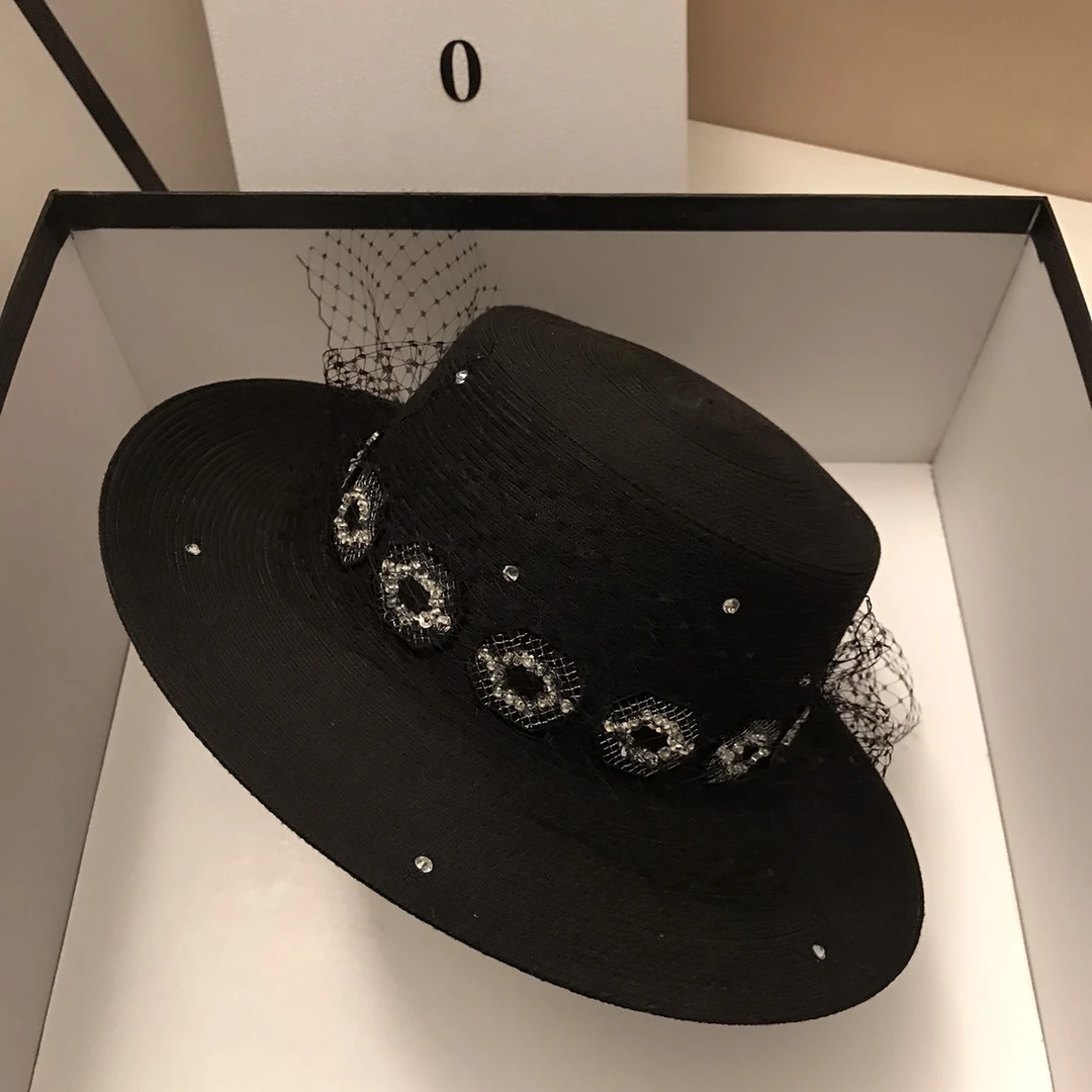 Miss Silas夏季潮百搭平顶草帽女复古英伦风网纱草编帽遮阳太阳帽