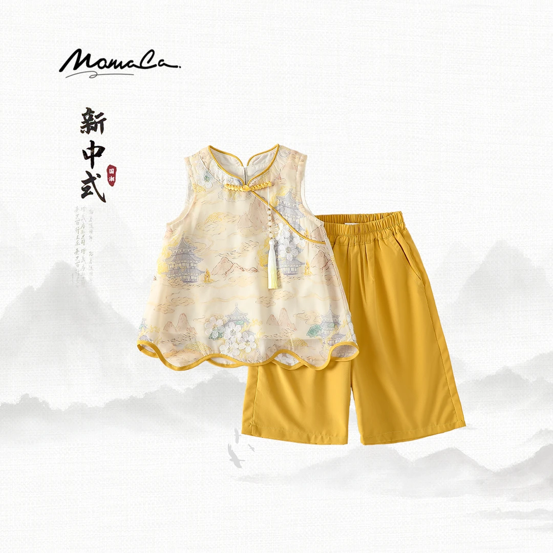 MOMOCO2025新款夏季女宝复古国风七分裤套装77620580086
