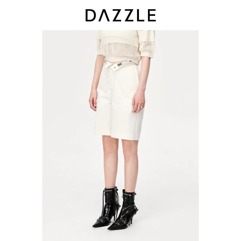 DAZZLE 地素短裤白色翻腰头设计休闲裤西裤女2H2Q