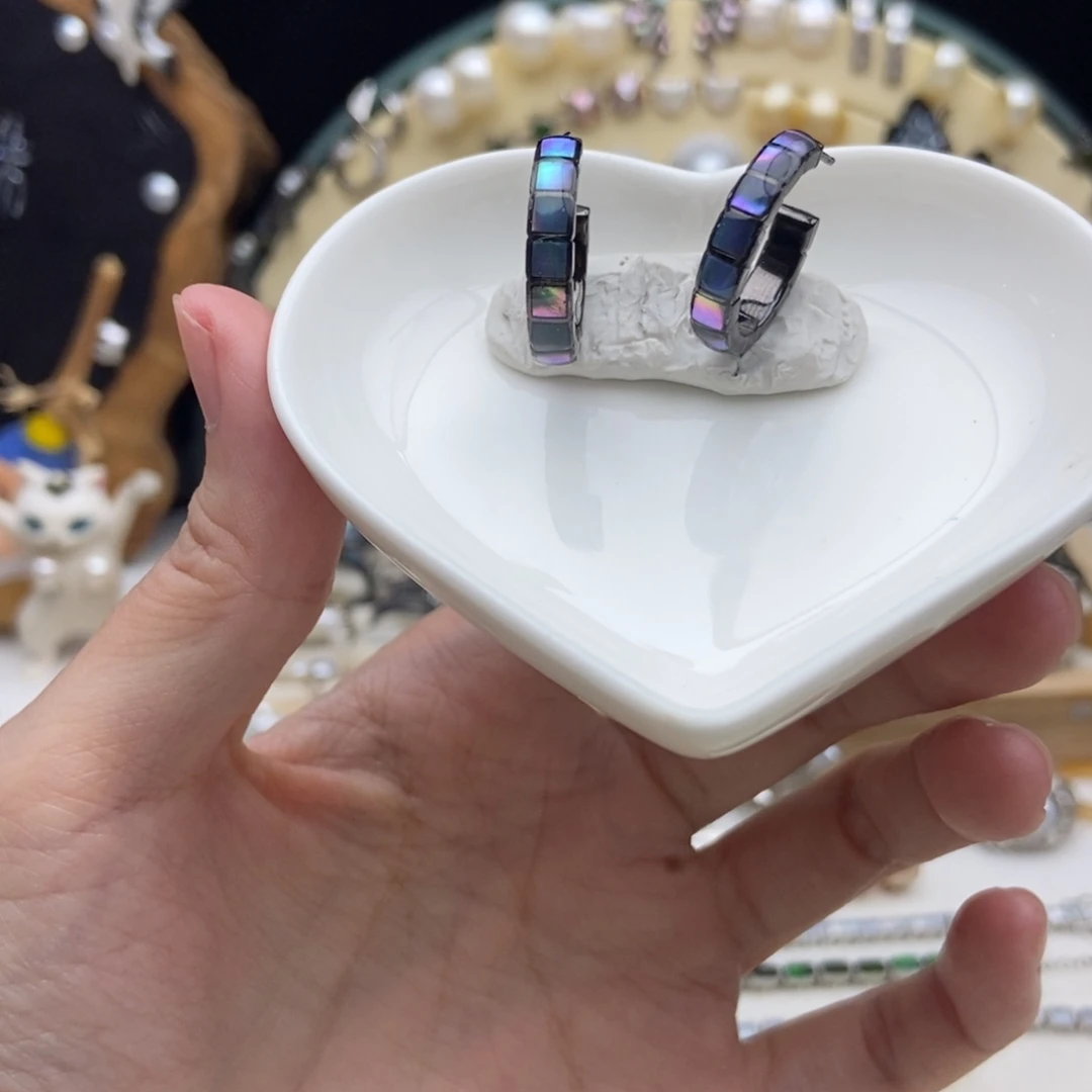 画框银S925镶嵌贝壳贝贝耳钉