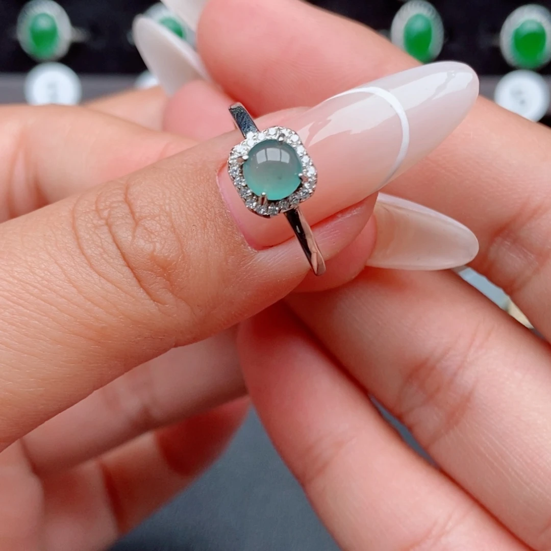 翡翠戒指银S925镶嵌45874