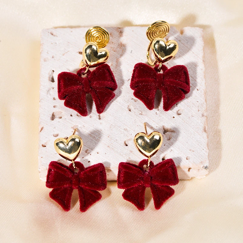 铜合金亚克力耳饰 高级感无耳洞轻奢蝴蝶安可拉红ins蚊香盘耳夹