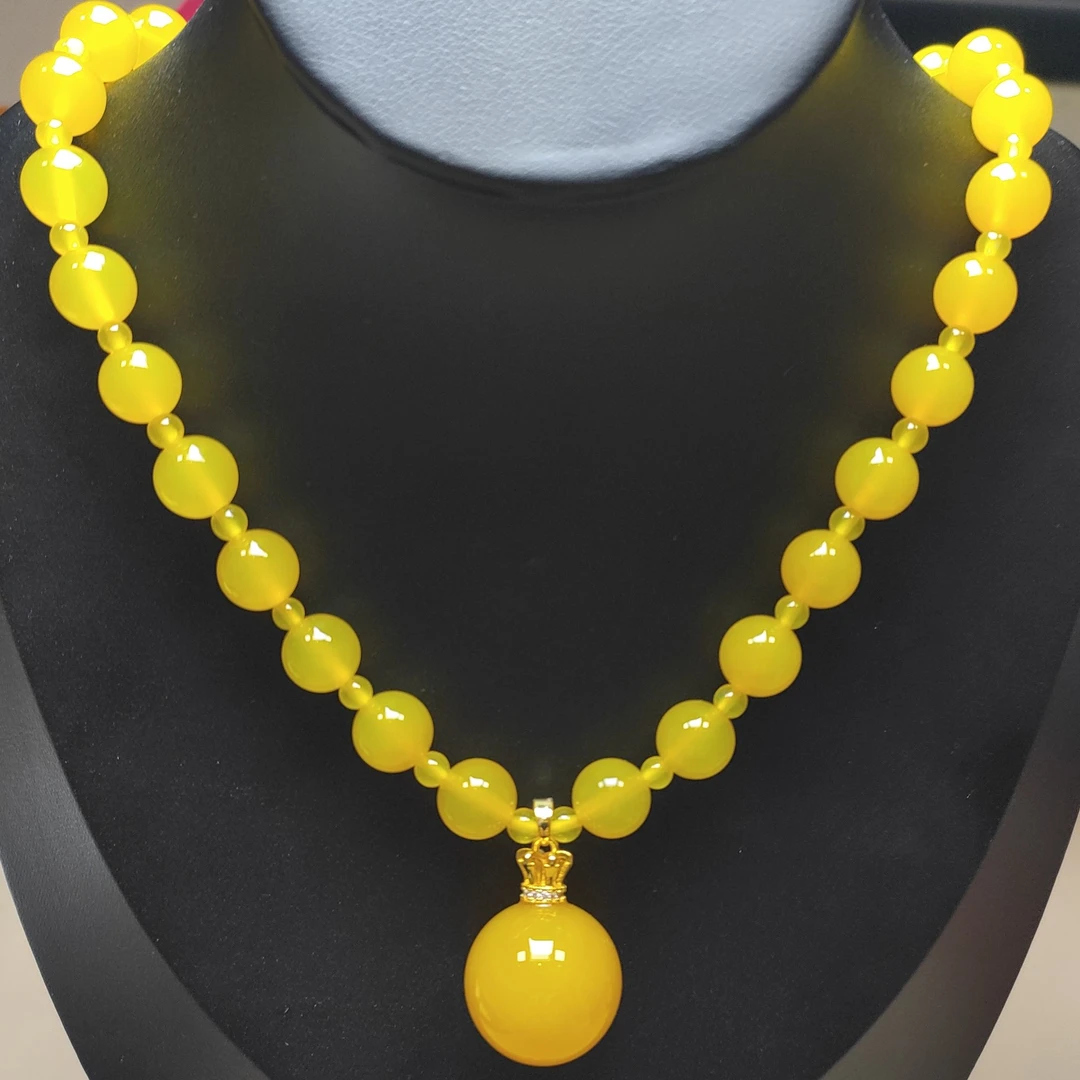 5002好运连珠天然玉髓鸡油黄玛瑙项链g