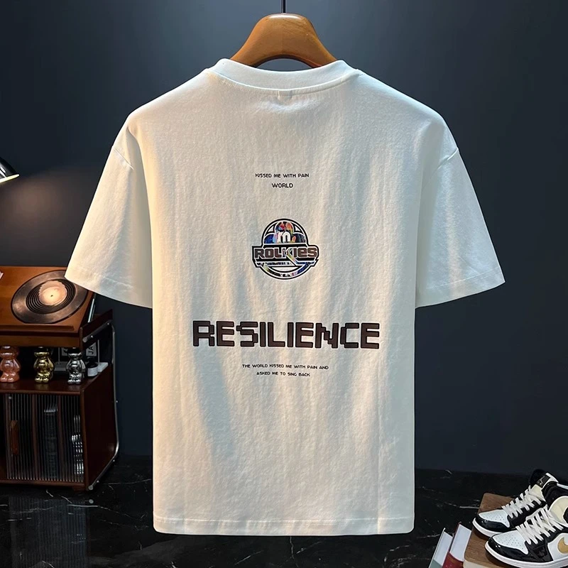 白色T恤男夏季新款印花t恤美式轻奢新疆棉舒适短袖T恤