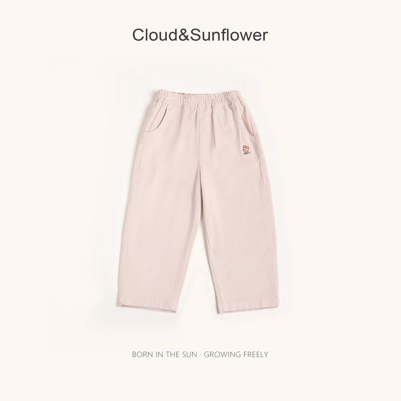 【云朵小葵】女童秋季新款纯色小熊刺绣休闲百搭洋气直筒裤1114315