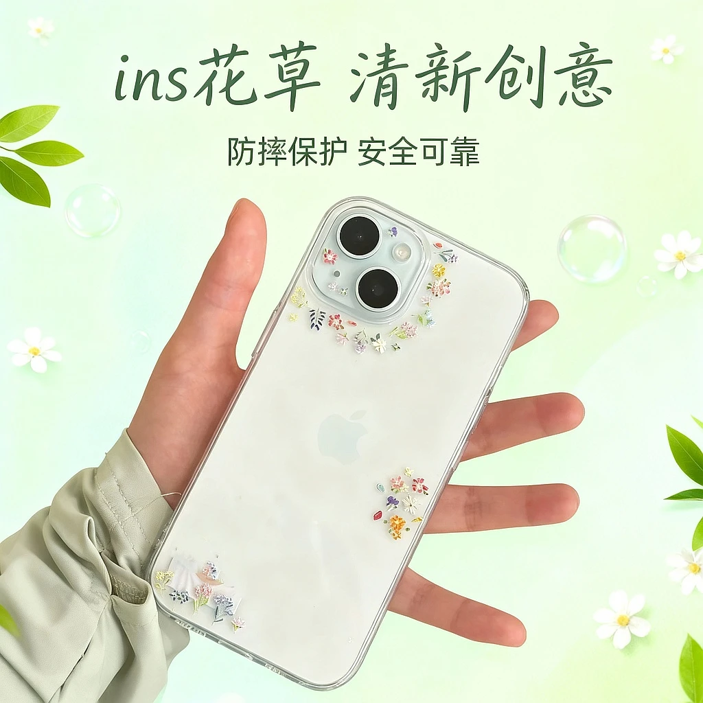 欧克里里简约清新花草适用苹果16/17太空手机壳华为vivo小米oppo