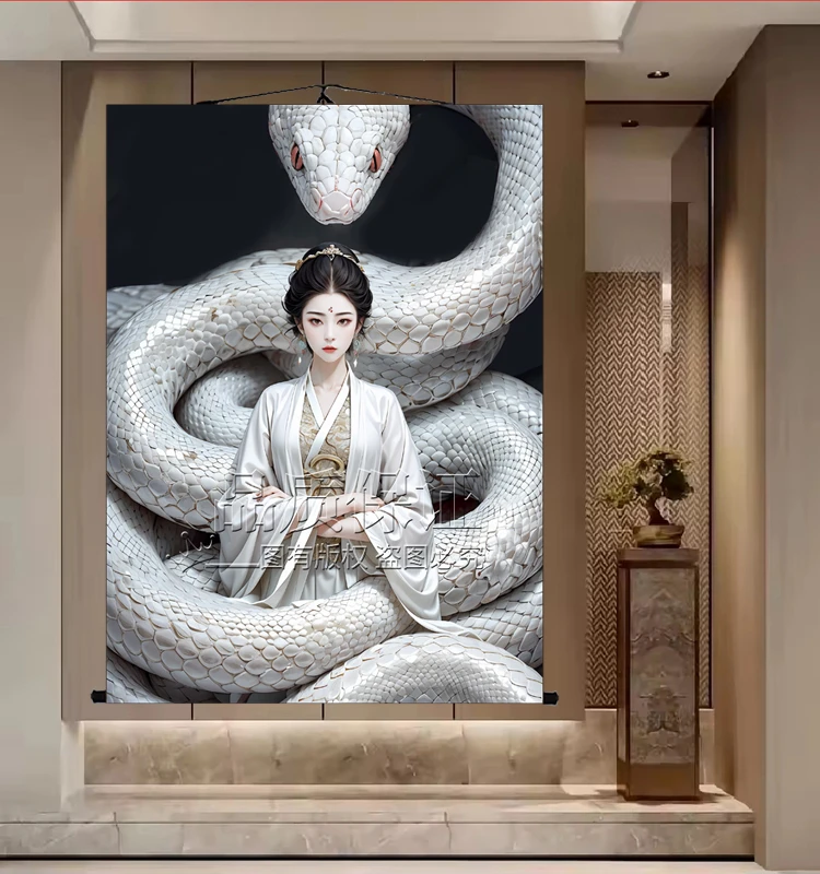 蟒家娘娘挂画东北家用出马堂口白蟒蛇神像供奉挂画蟒仙卷轴装饰画