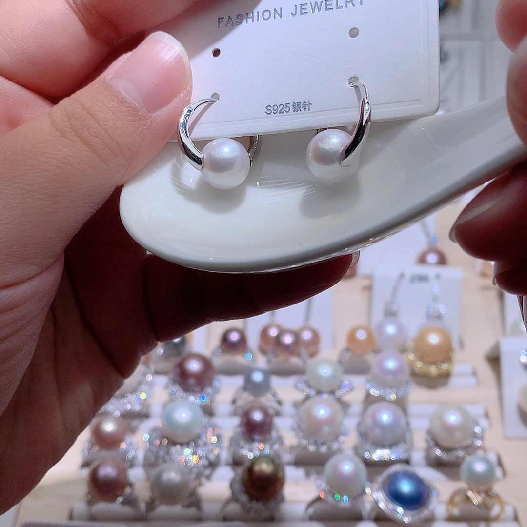 淡水珍珠银S925镶嵌耳饰CC10mm