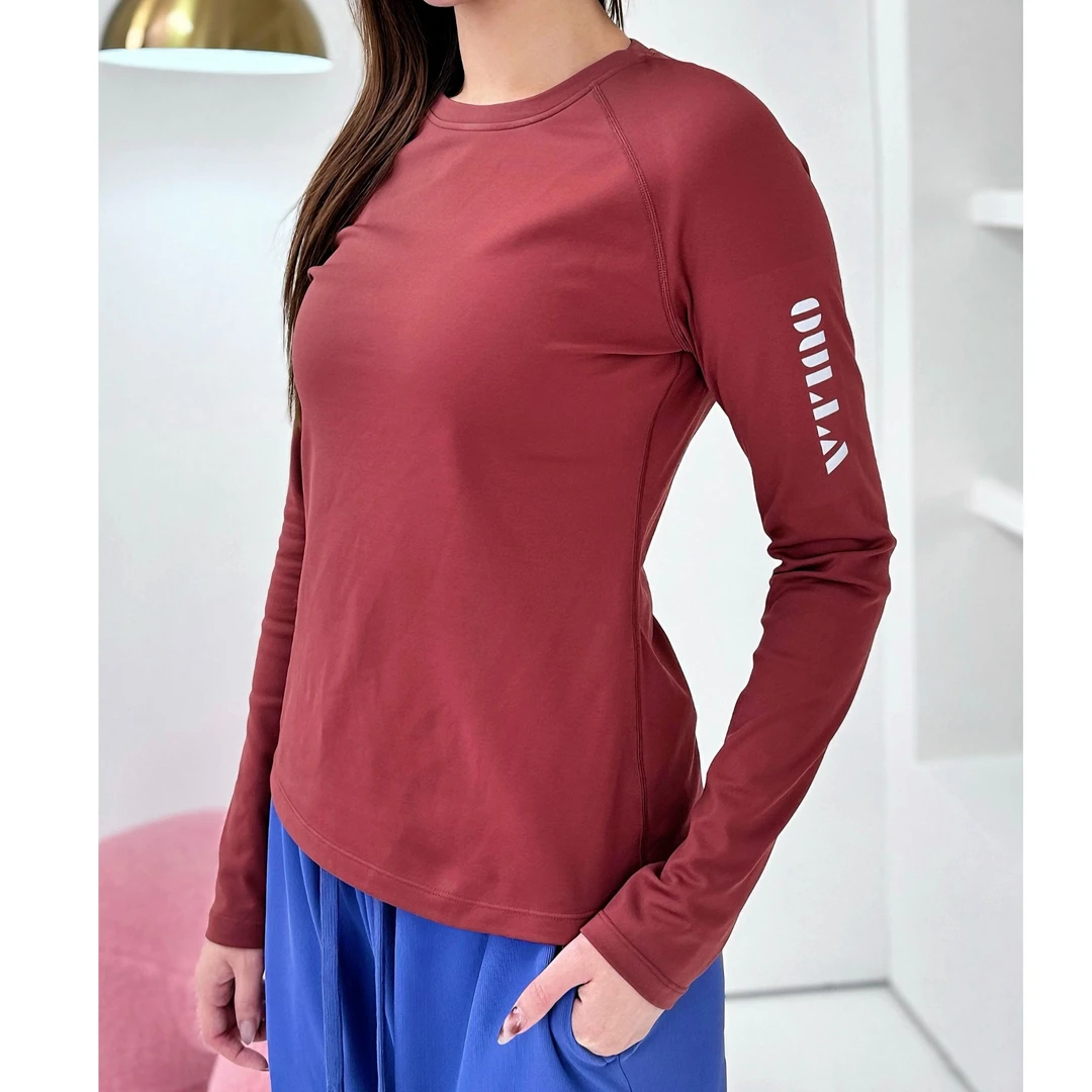OULLA欧拉秋冬加绒保暖长袖T恤圆领加绒显瘦运动打底衫女内搭3382