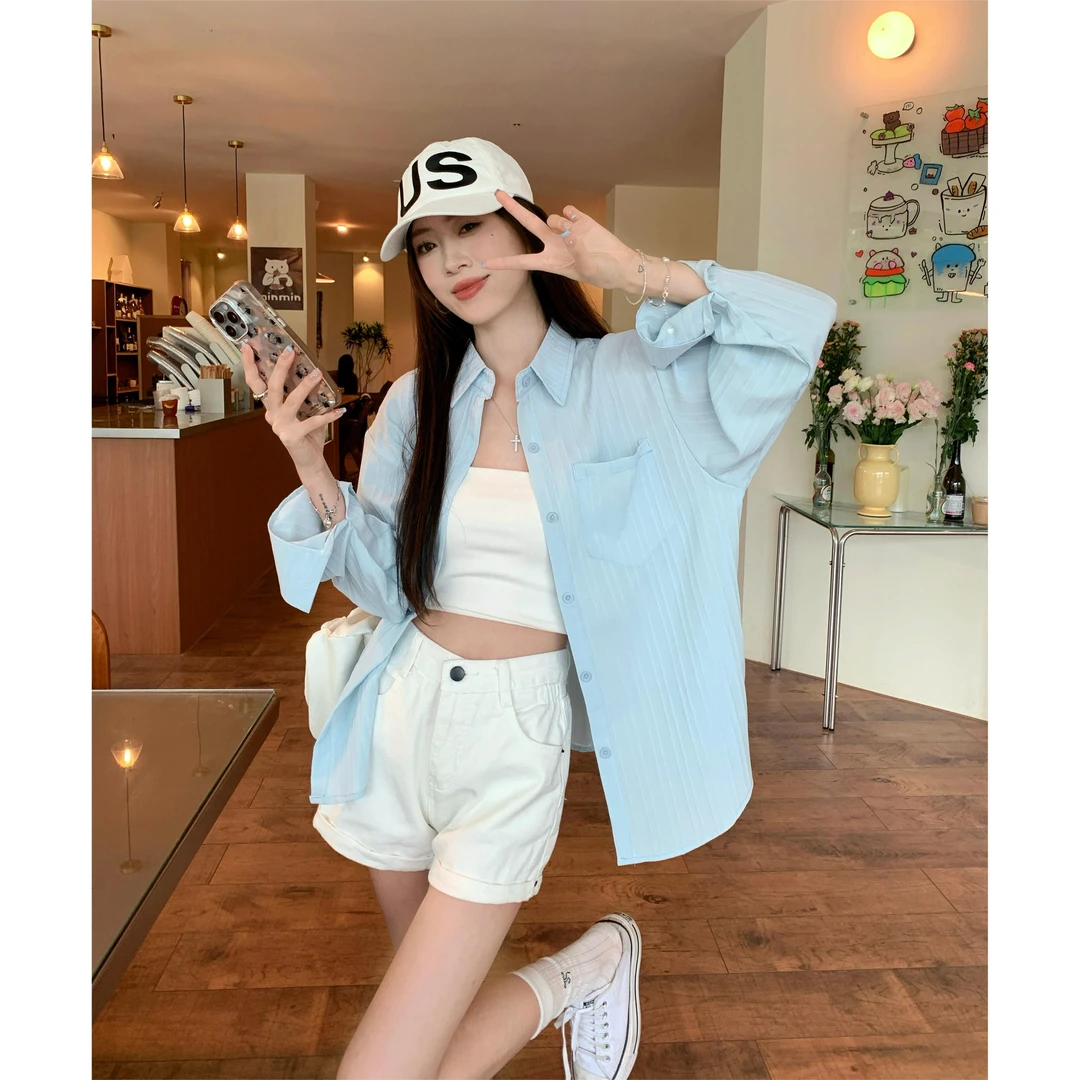 【佳佳】大码女装夏新款胖mm韩系薄款防晒衬衫外套宽松显瘦别致上衣