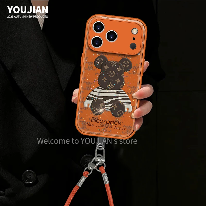 适用【苹果/oppo/华为/vivo/小米】金属漆时尚小熊闪闪水凝手机壳女