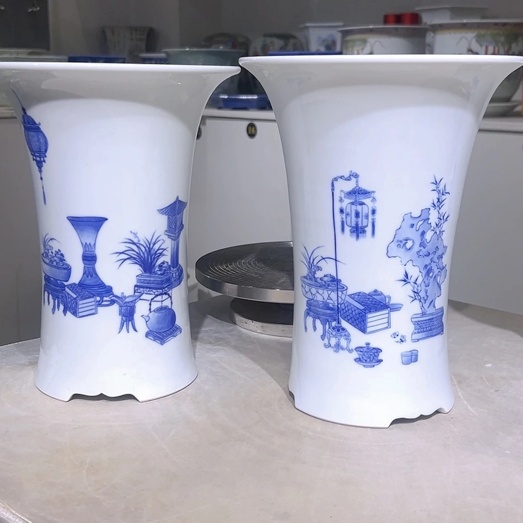用***5景德镇陶瓷青花陶瓷花器一对