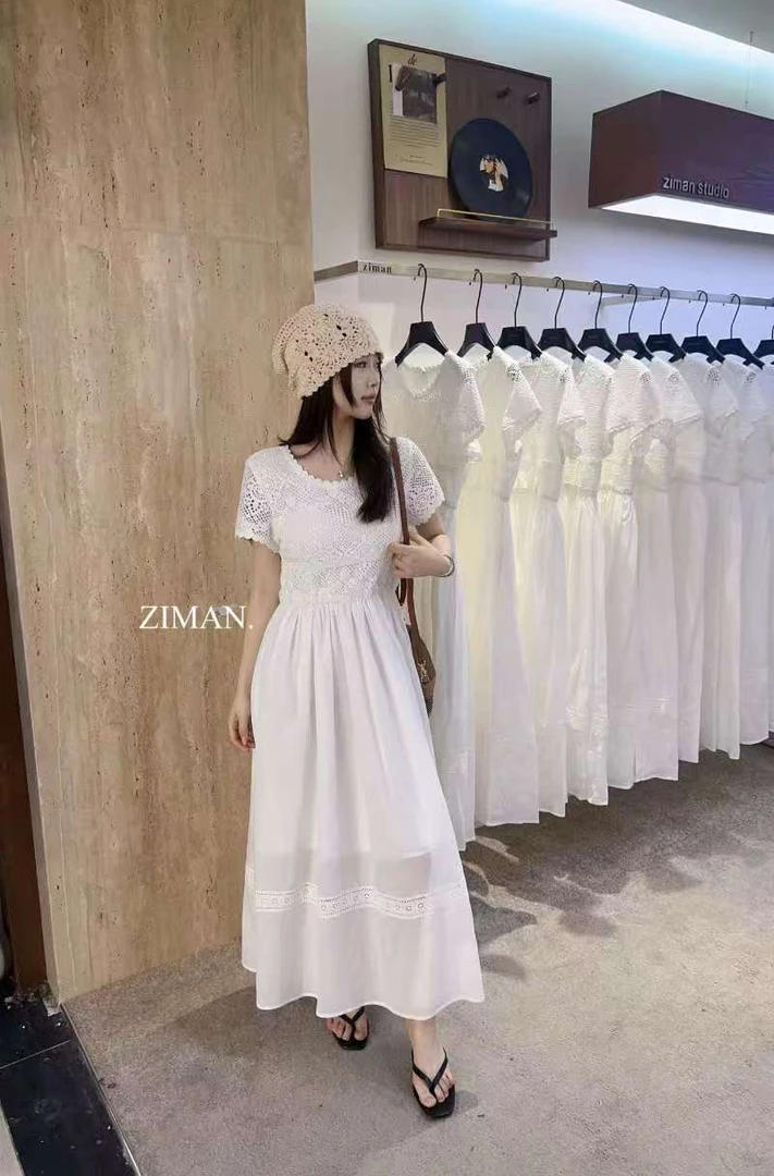 Ziman重工钩花连衣裙