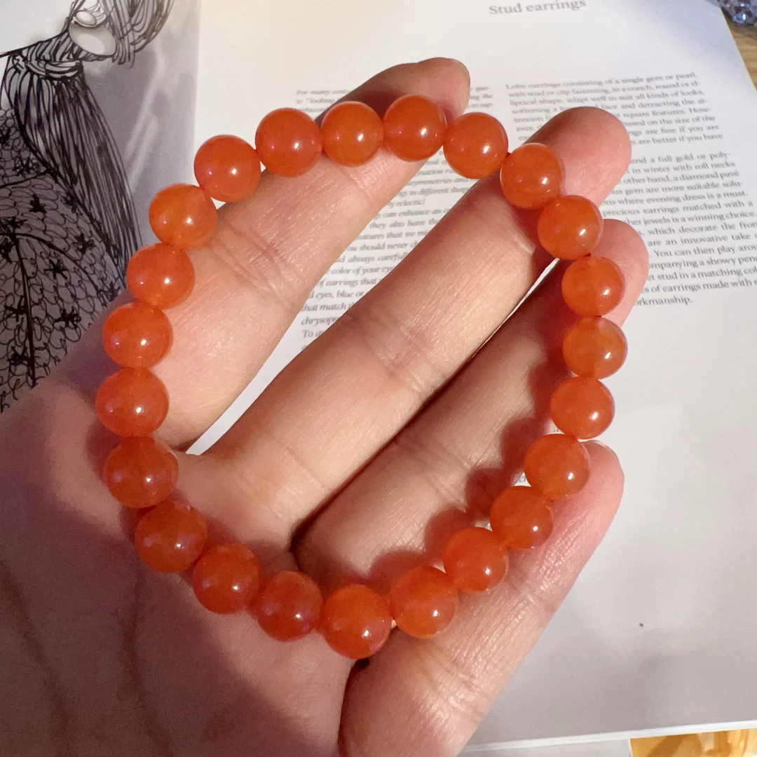 8mm+天然保山冰红南红玛瑙手串单圈多样性发一