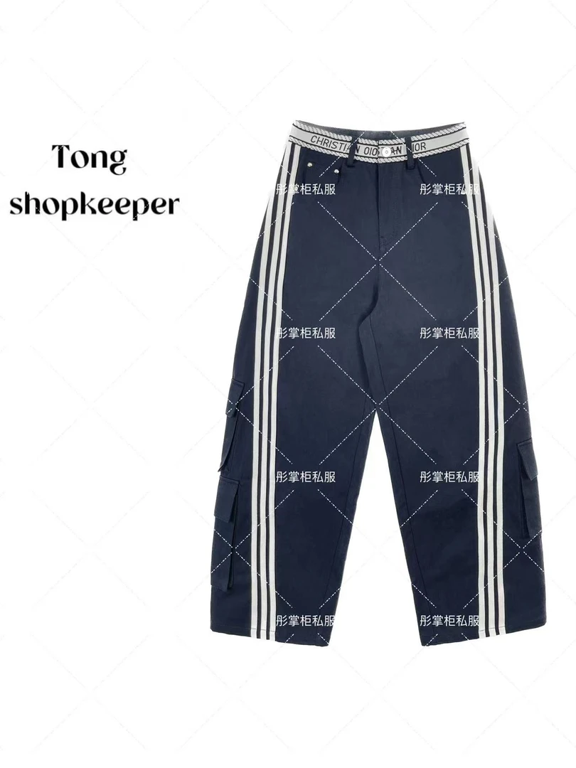 QJ/彤掌柜1681390 夏2025秀款条纹杠设计时尚腰头酷帅休闲裤