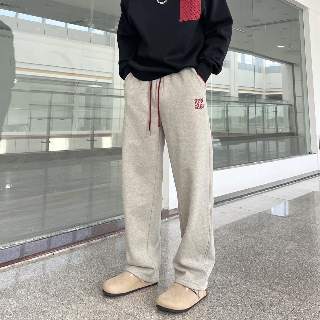 秋季新款直筒休闲裤刺绣松紧腰抽绳时尚简约百搭宽松运动卫裤男