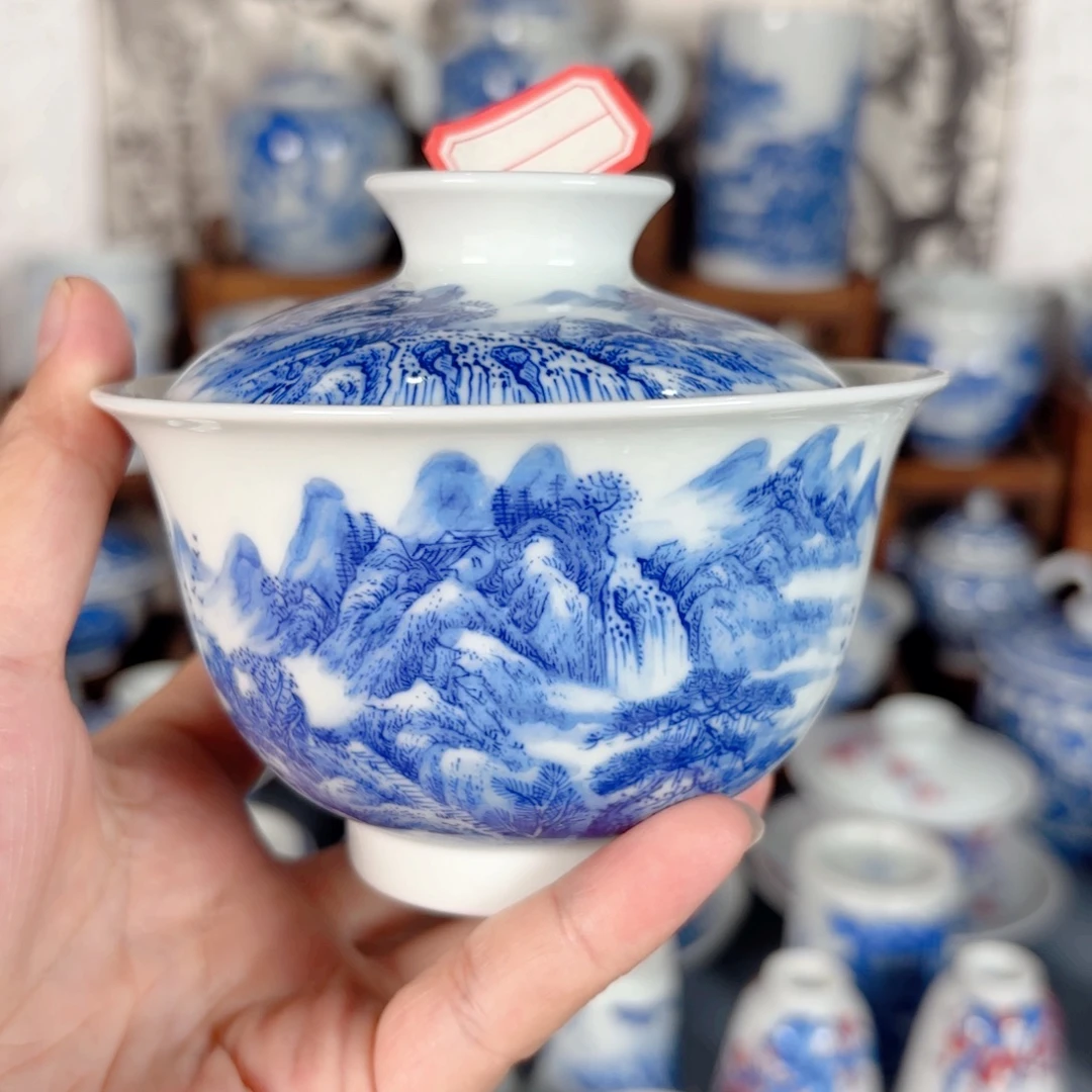ᰔ***࿐青花瓷器手绘作品陶瓷盖碗