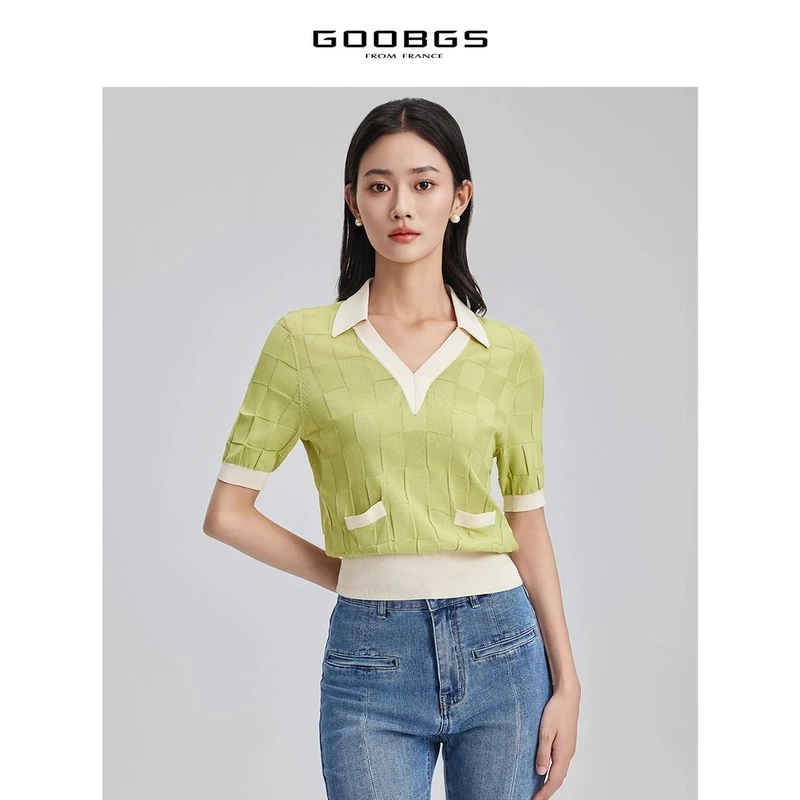 【丽姐甄选】谷邦GOOBGS 绿色撞色肌理毛衫 G3272237