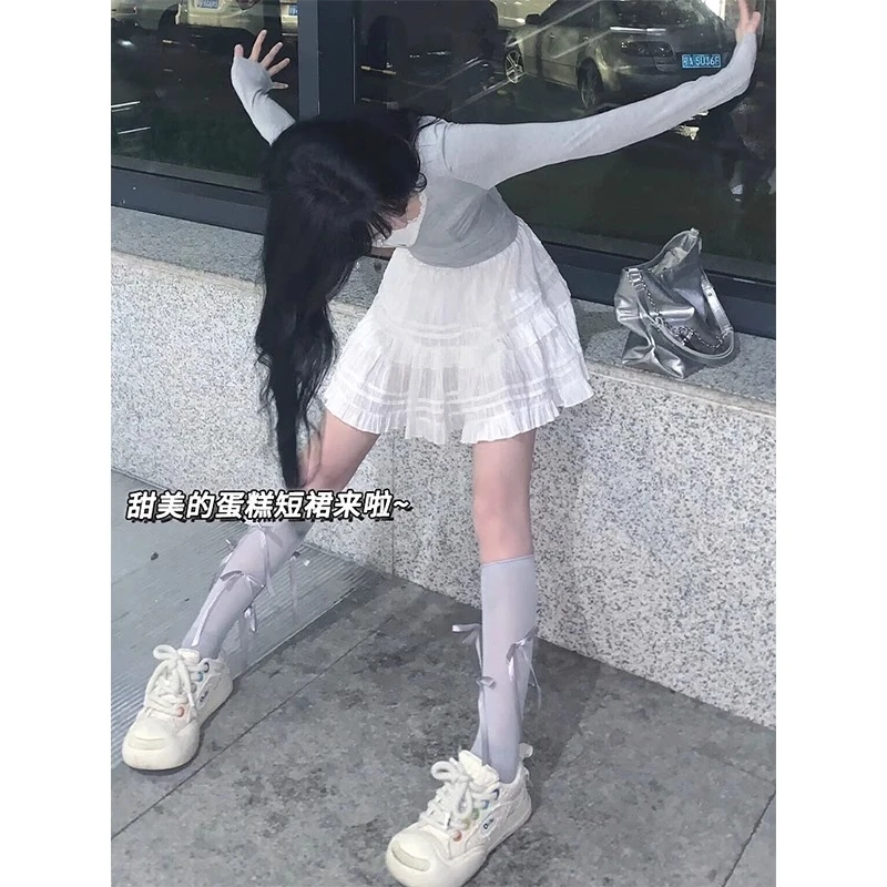 芭蕾风白色蓬蓬裙半身裙女装早春小个子短裙甜美裙子A字裙蛋糕裙