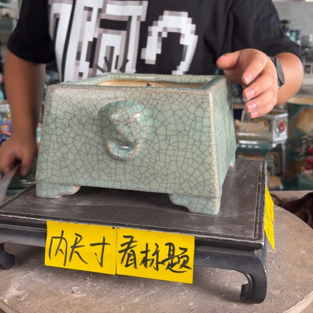 。一风堂石湾花盆 釉色微瑕 轻微收缩 内15*11