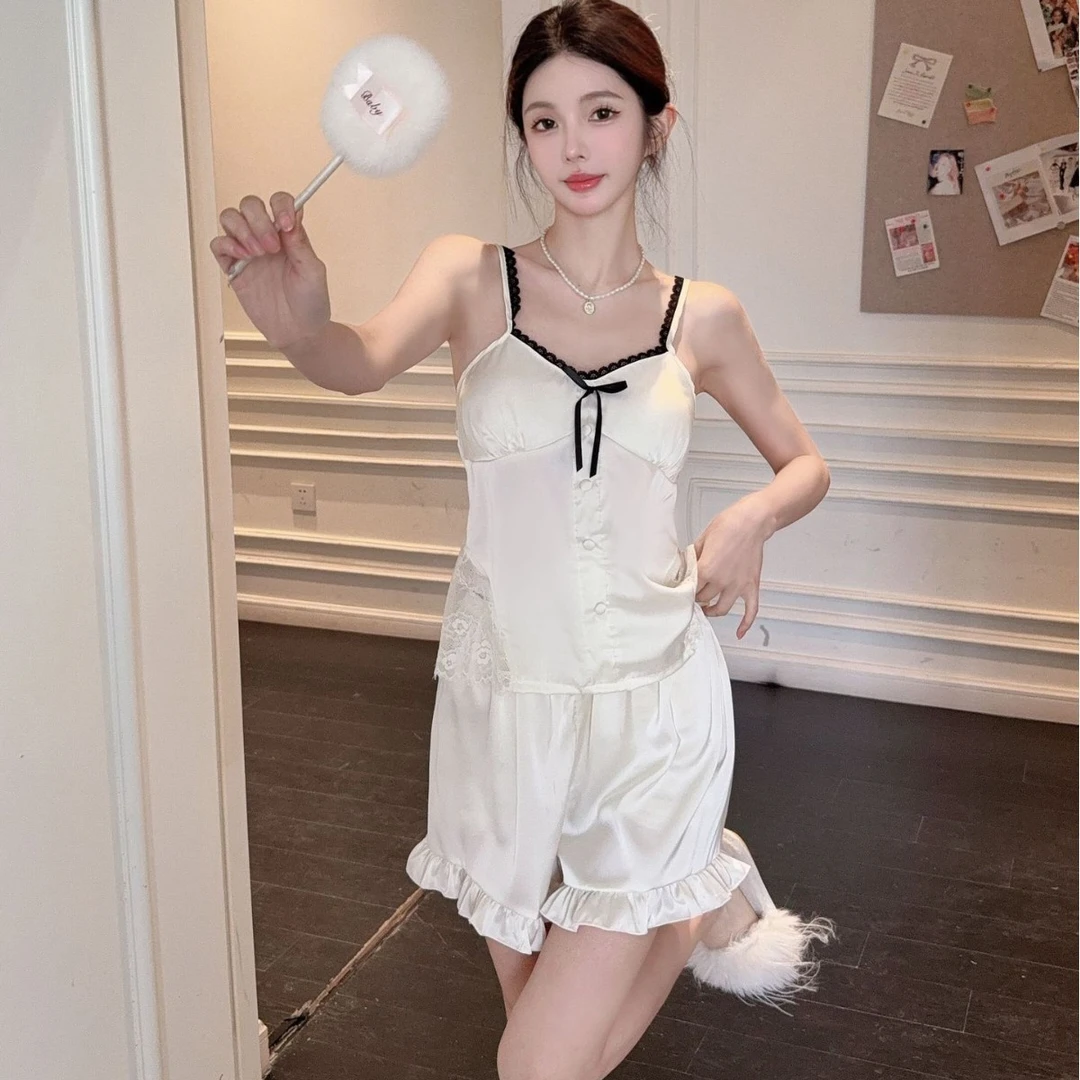 法式复古性感吊带睡衣女轻奢小众设计感高级家居服冰丝带胸垫睡衣