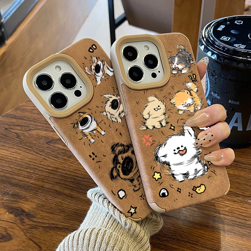 甩头小狗手机壳适用苹果16promax高级感咖色iphone15pro情侣14/13