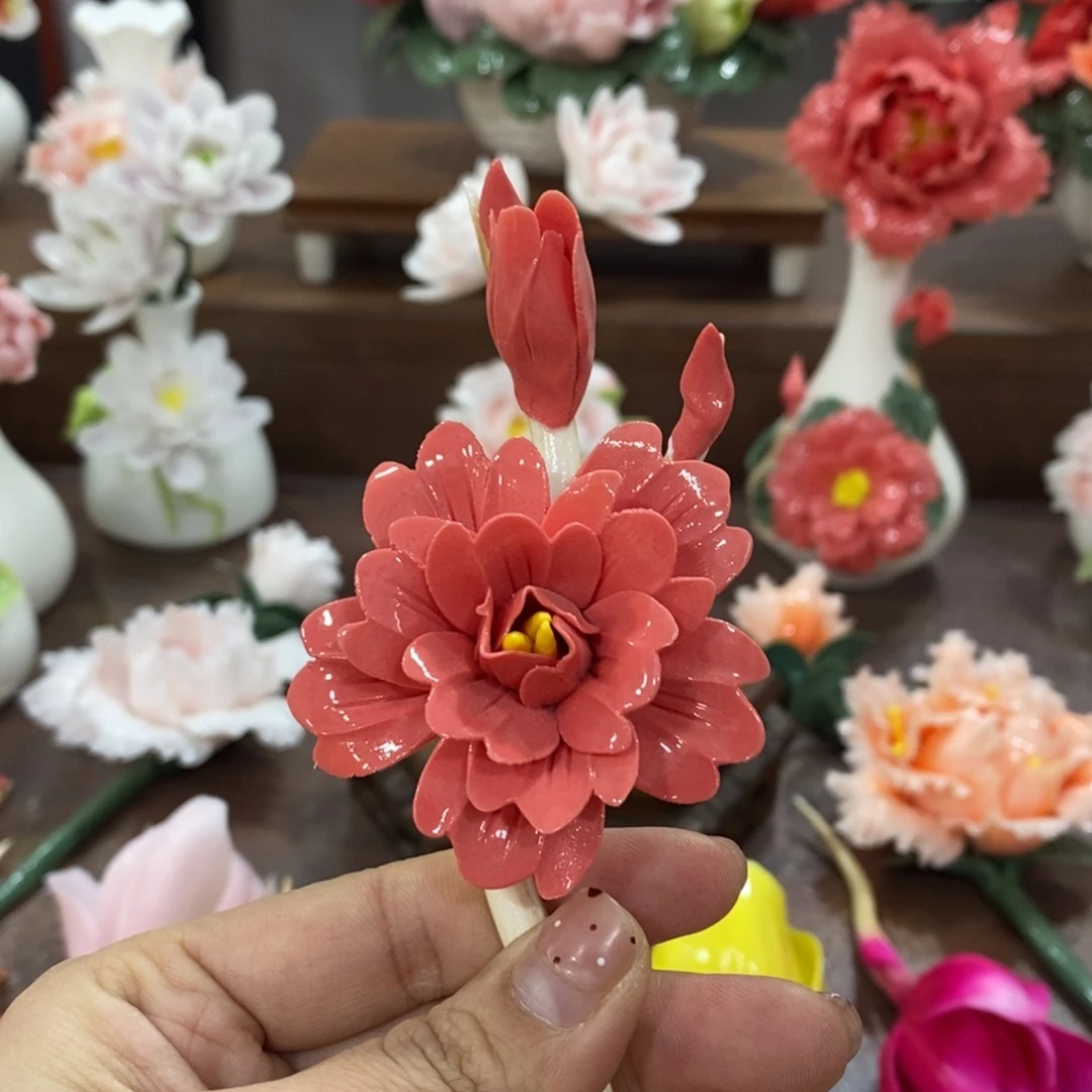 摆件陶瓷手工花摆件