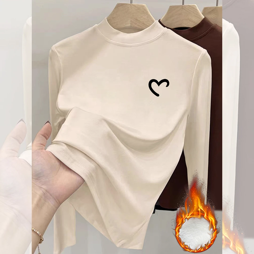 婳娇半高领德绒打底衫女长袖秋冬款加绒加厚t恤显瘦百搭洋气上衣