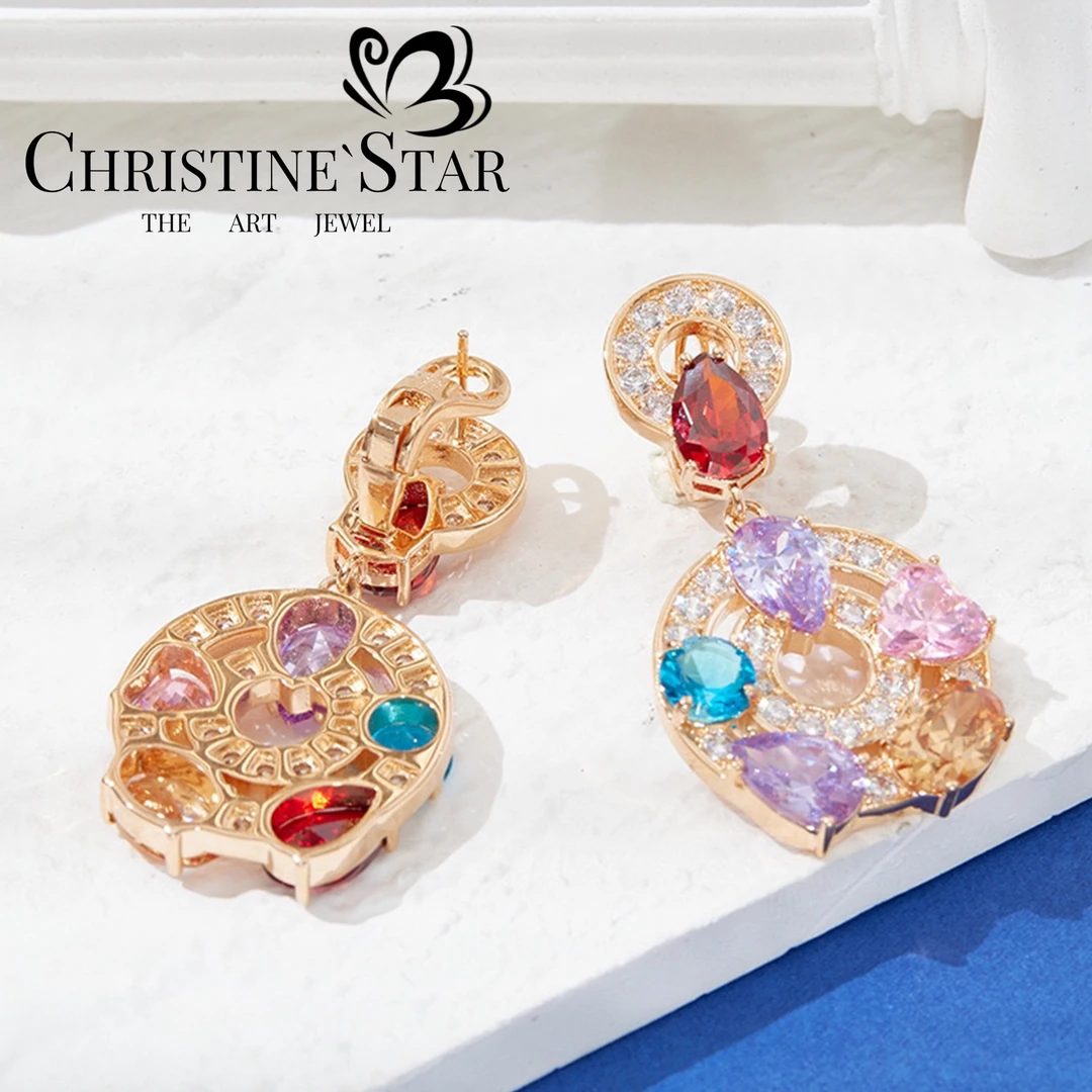 铜合金合成锆石耳饰 F0502 时来运转彩色耳钉