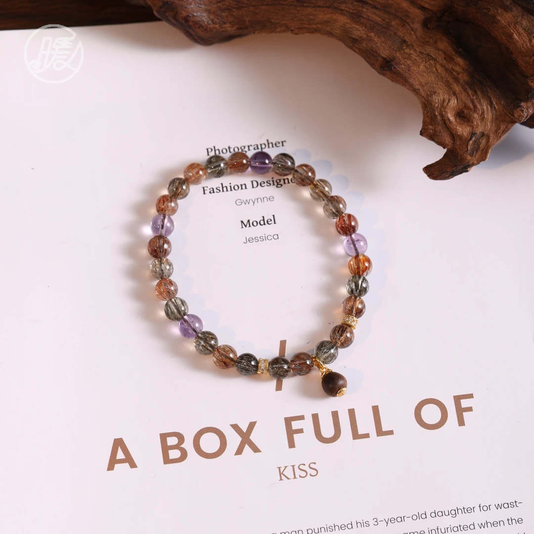 单圈黑金超多宝水晶手串6mm搭配香香吊坠手链F5323多样性发一