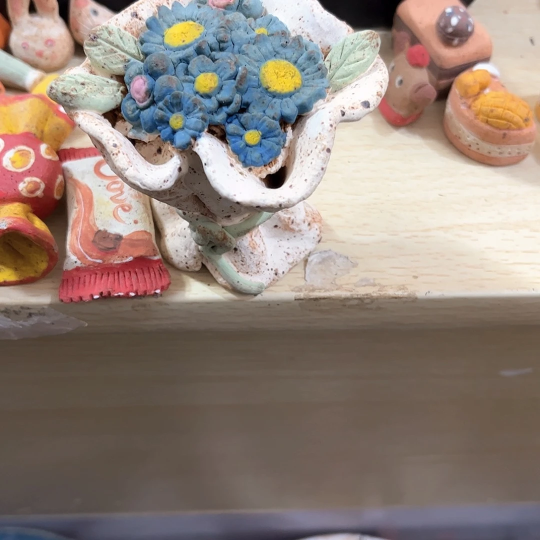 泥塑清***人古镇炻陶花盆