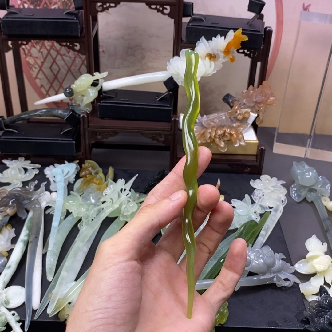 合金蛇纹石玉发饰