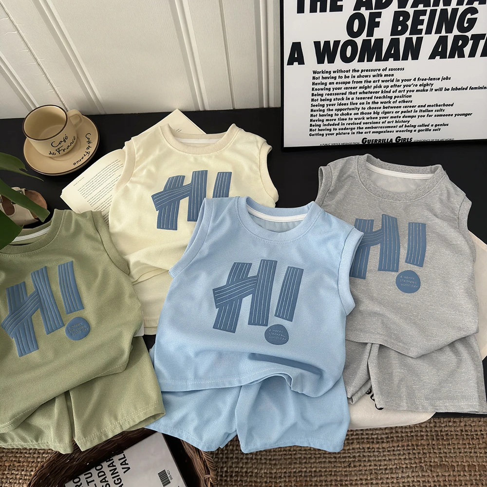 【耀火专属】儿童背心套装夏季华夫格短裤男童小童夏装衣服童装