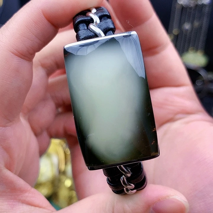 琥珀裸石银S925镶嵌手镯