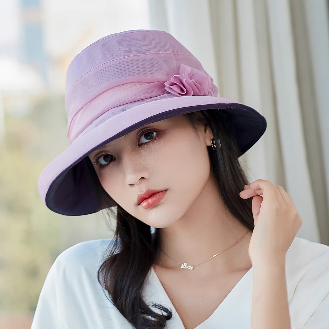 布塔桑蚕丝夏季遮阳防晒帽子女海边出游防紫外线赫本帽PT0603