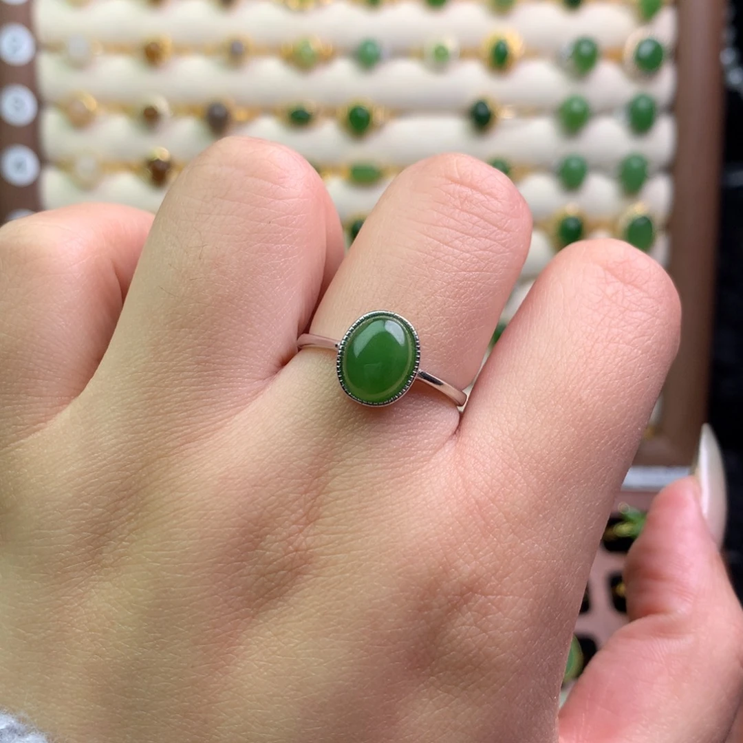 和田玉银S925镶嵌戒指