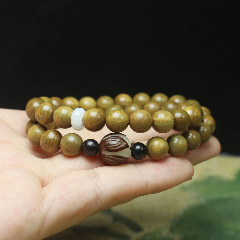 非金属木质手链 阿根廷绿檀木莲花手串双层手持木质工艺