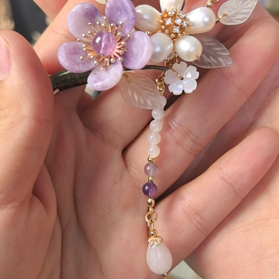 铜合金无紫色吊坠发钗