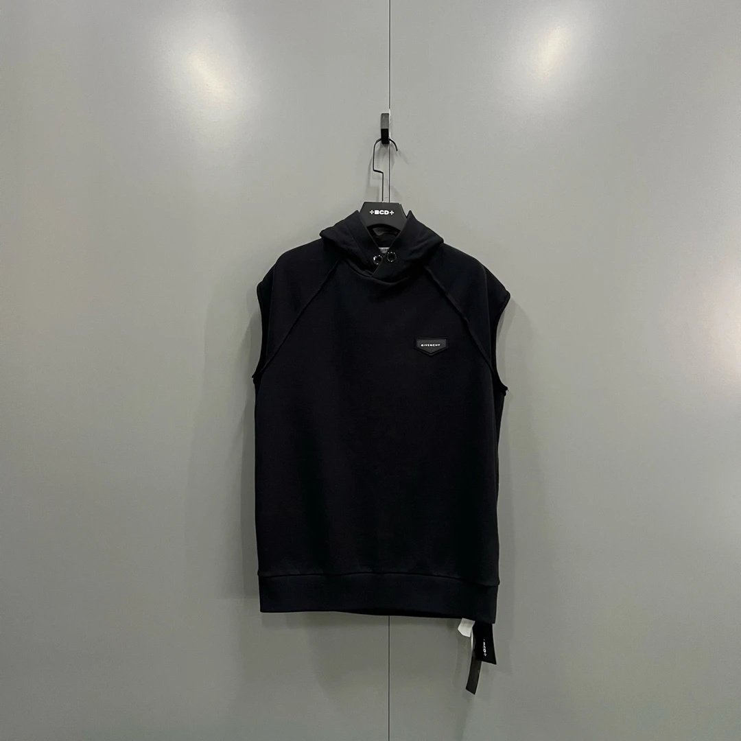 95新 Givenchy/纪梵希 (ll) 黑色徽标无袖帽衫 XS码/bc011647
