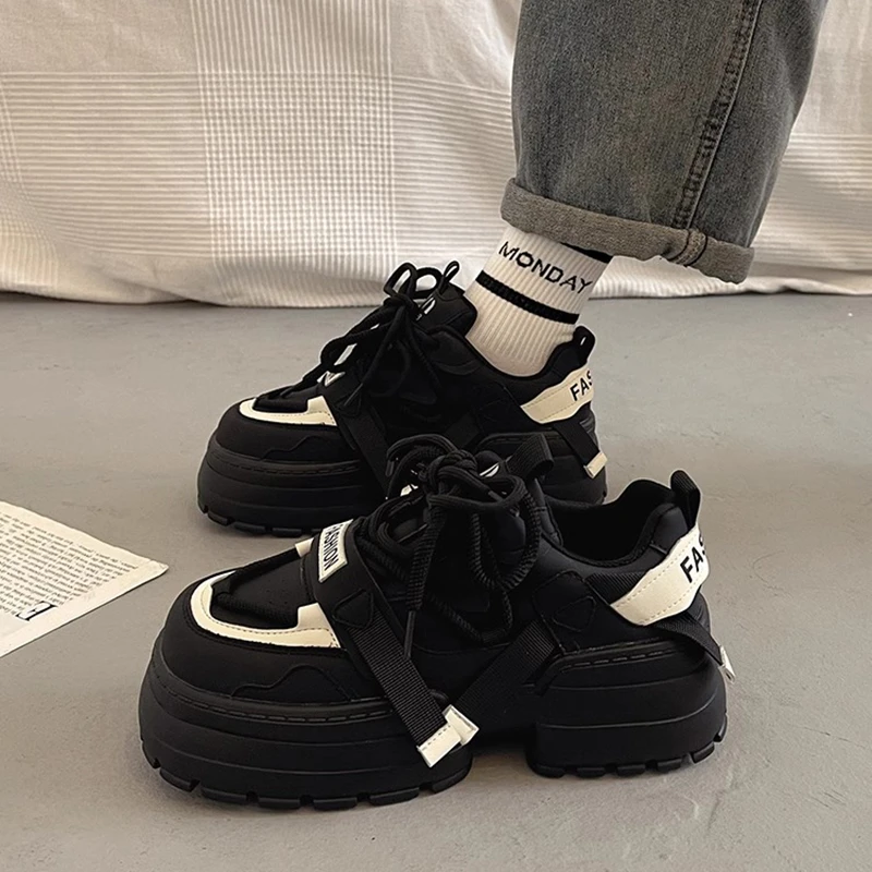 厚底松糕老爹鞋女小个子增高2024新款秋冬欧货爆款黑色休闲运动鞋