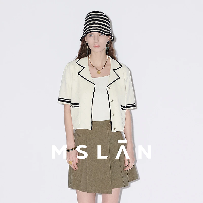 MSLAN夏季常规纯色短款常规款毛针织衫设计师设计感开衫MFBE2310