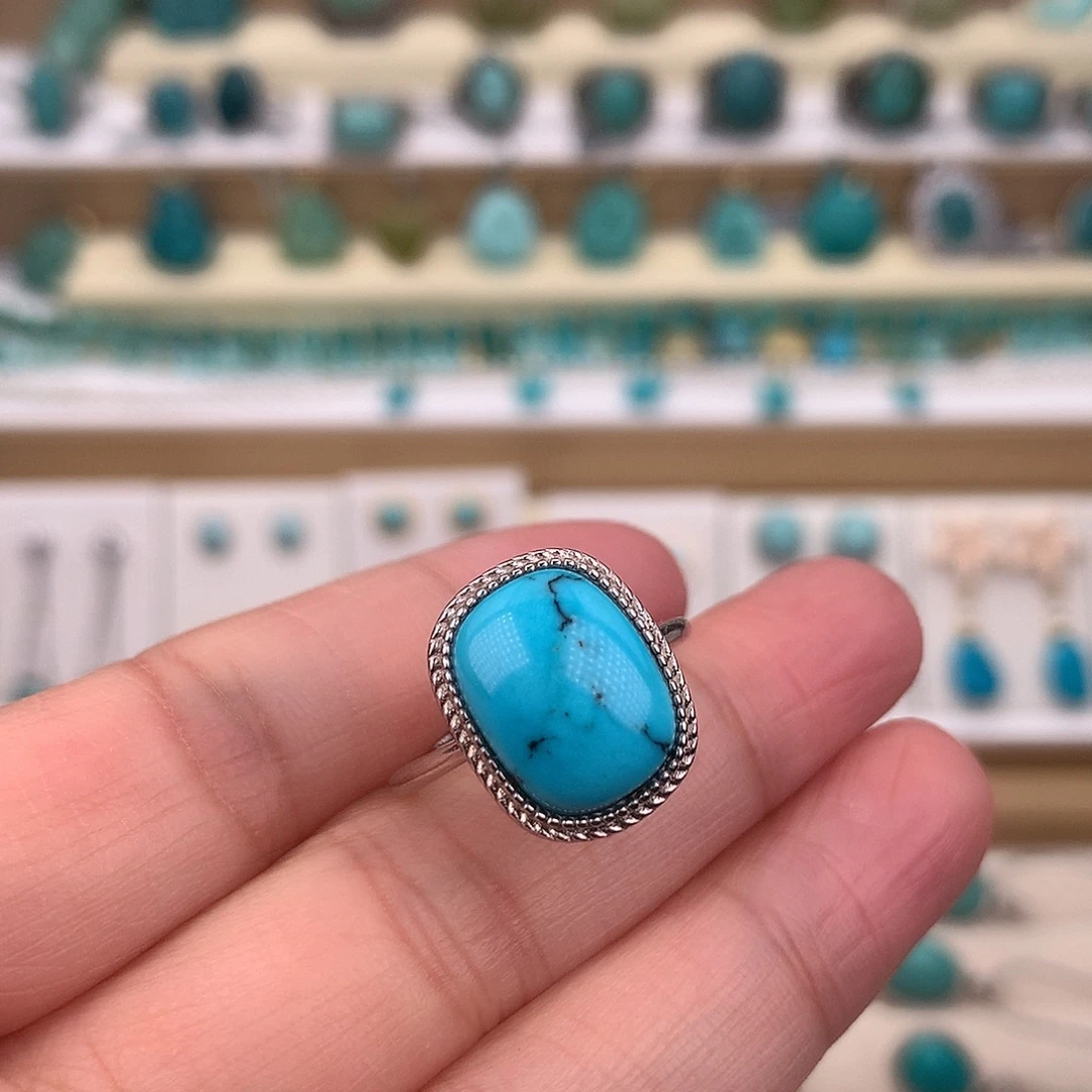 绿松石银S925镶嵌戒指