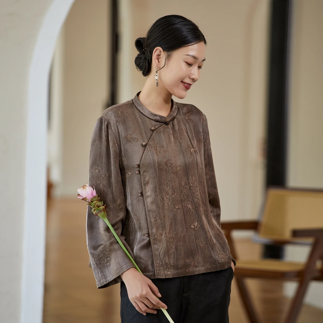 布小匠原创设计天丝炒色提花长袖上衣女2025新款新中式国风衬衫