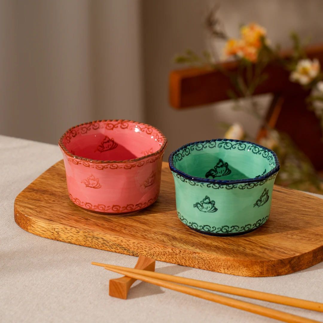 【SILESIA/出口原单】手绘碧海苍田/樱花雪月4英寸多边烤碗两个装