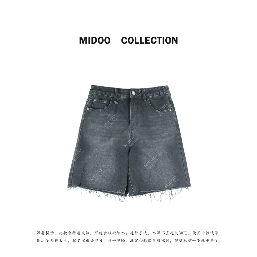 MIDOO ‘荒野流苏’水洗做旧毛边牛仔休闲百搭四分裤