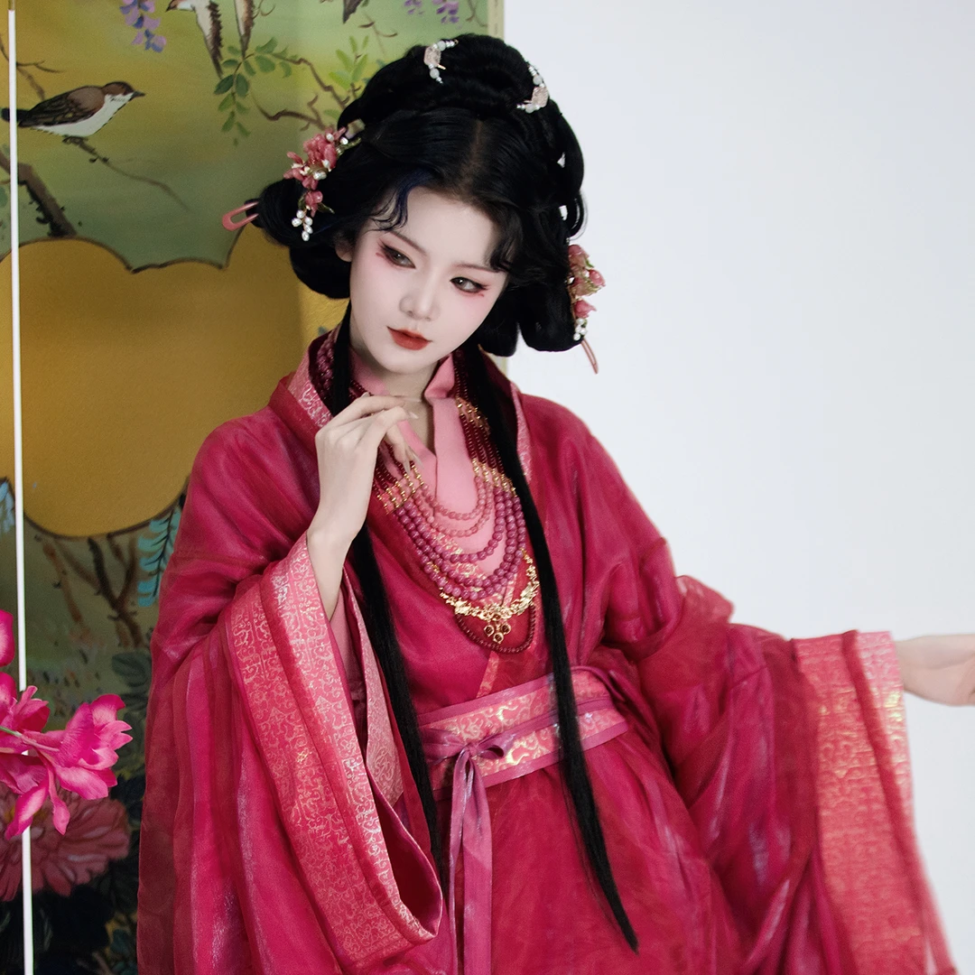 山迟【妲己】汉服战国袍复原古粉色织金锦双层春秋冬日常仙气上镜