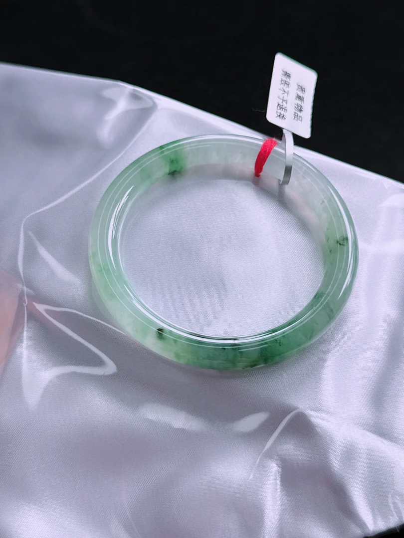 天然缅甸翡翠A货玉手镯冰飘花54.7圈圆条