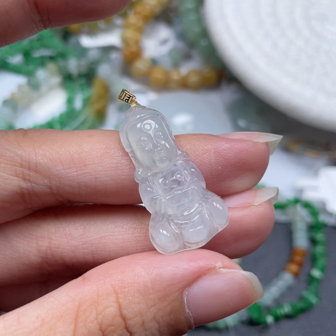 翡翠18K金镶嵌颈饰天然a货缅甸翡翠