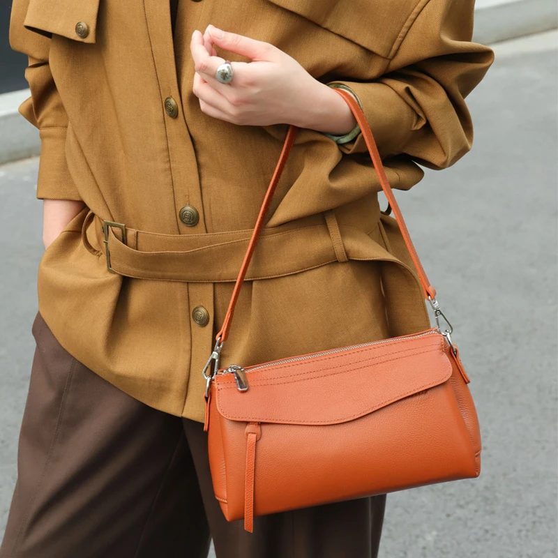 真皮多隔层大容量斜挎小包放雨伞头层牛皮腋下单肩女包高颜值简约